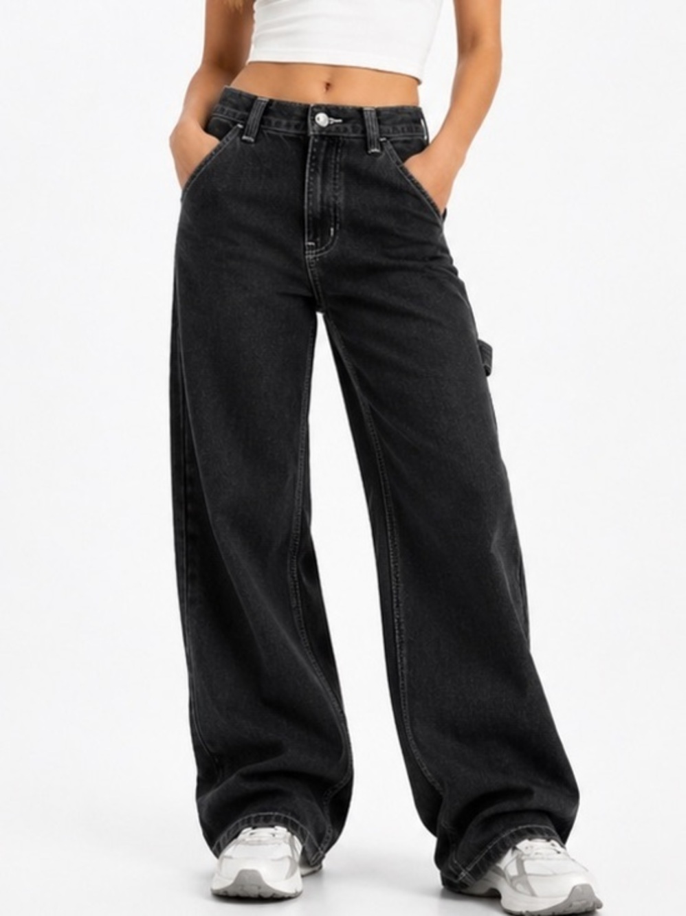 J Galt Women’s Black Wide Leg Carpenter Jeans High Rise Utility Size Small